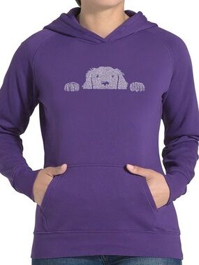 Purple Hoodie with Peeking Dog Graphic